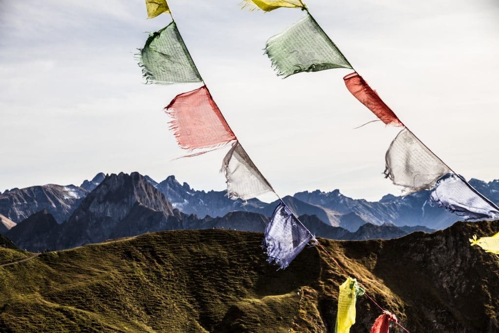Tibet flags over mountains
