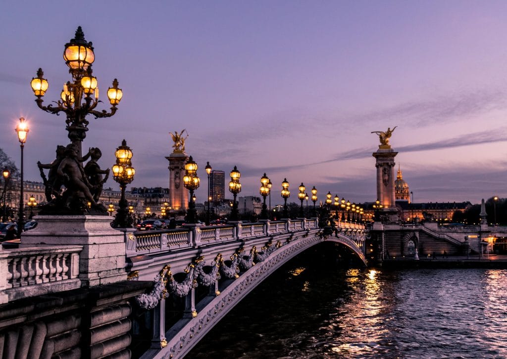 paris bridge night