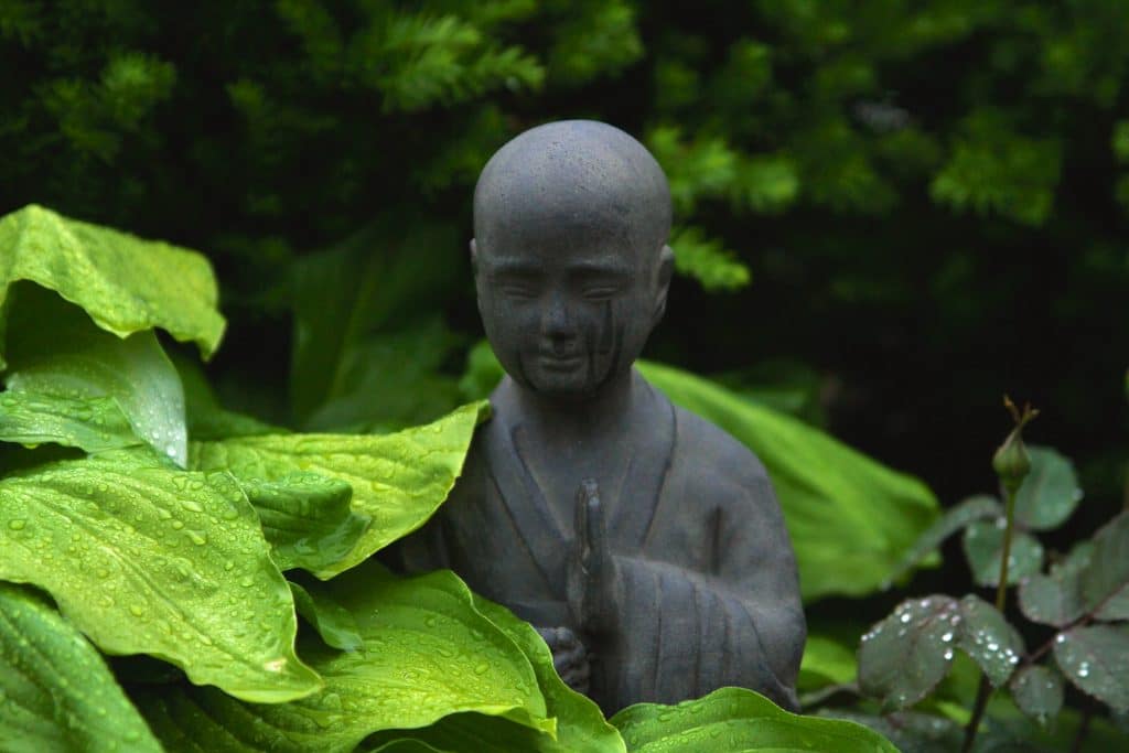 statue in leaves